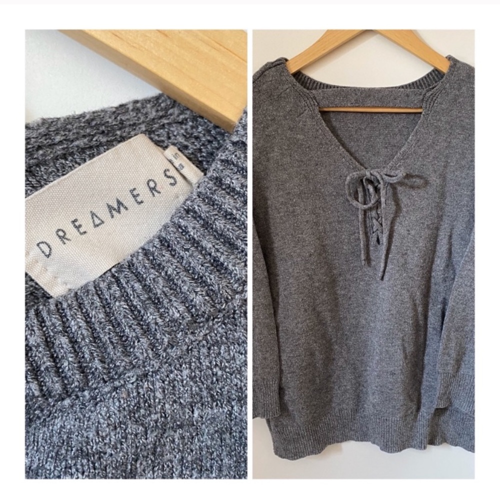 FINALSALE Dreamer Tie Back Grey Sweater